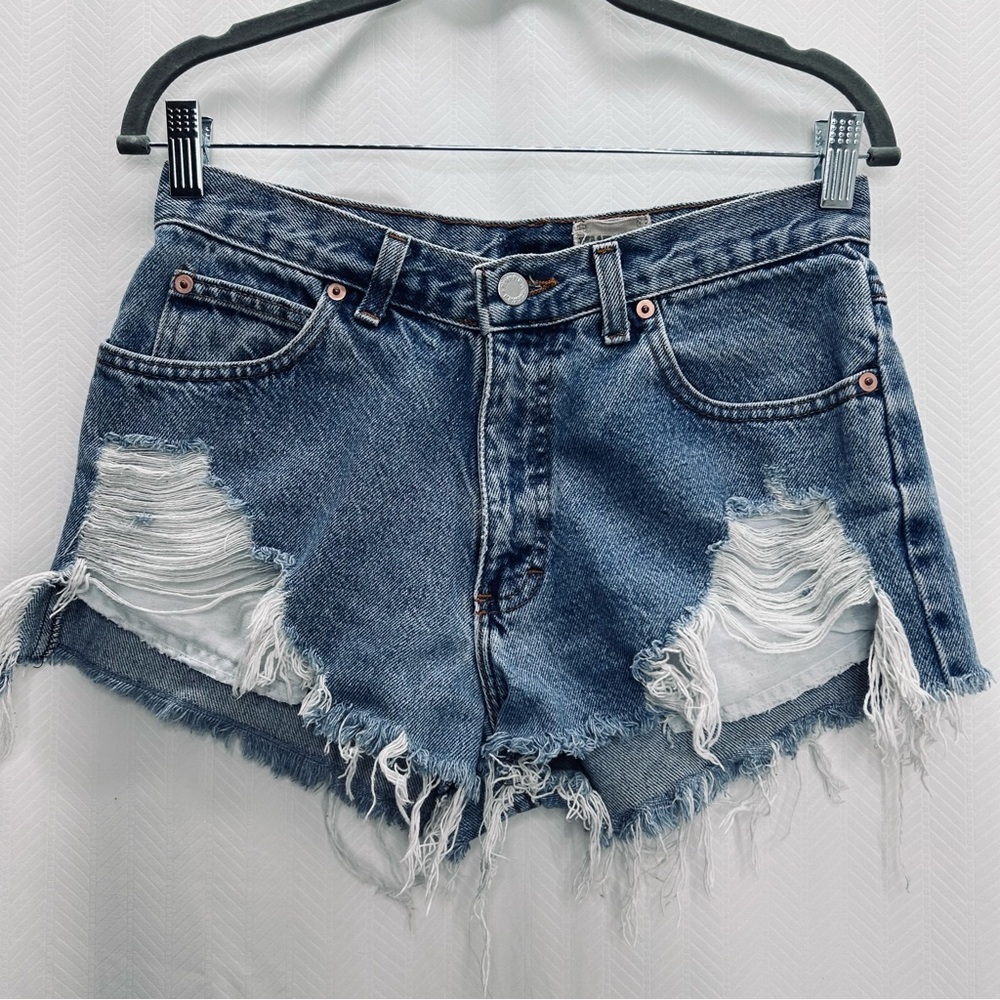 furst of a kind blue jean shorts distressed high waisted